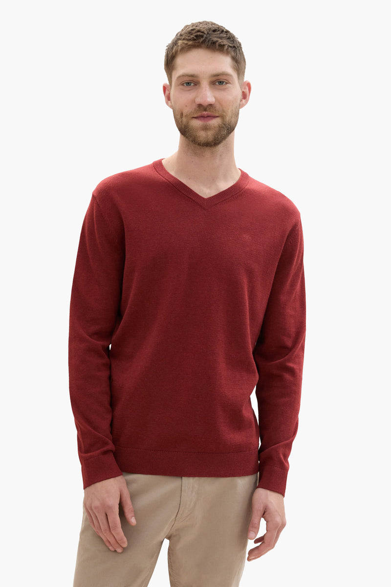 Pull à col en V - brique