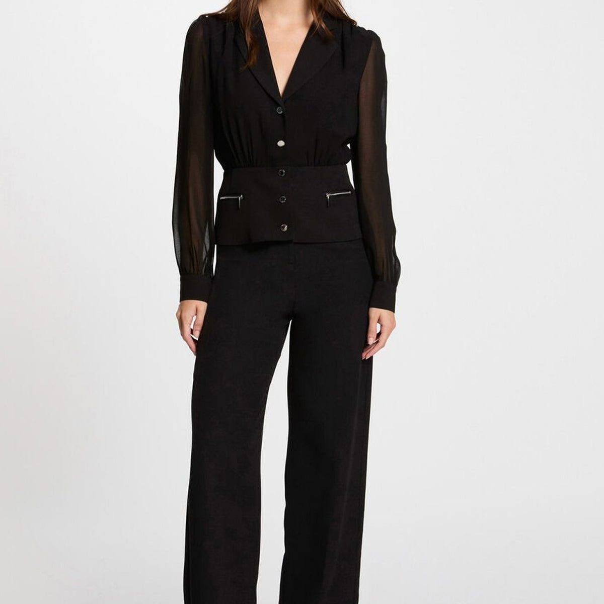 Chemisier (manches longues) noir Morgan de Toi PointCarré