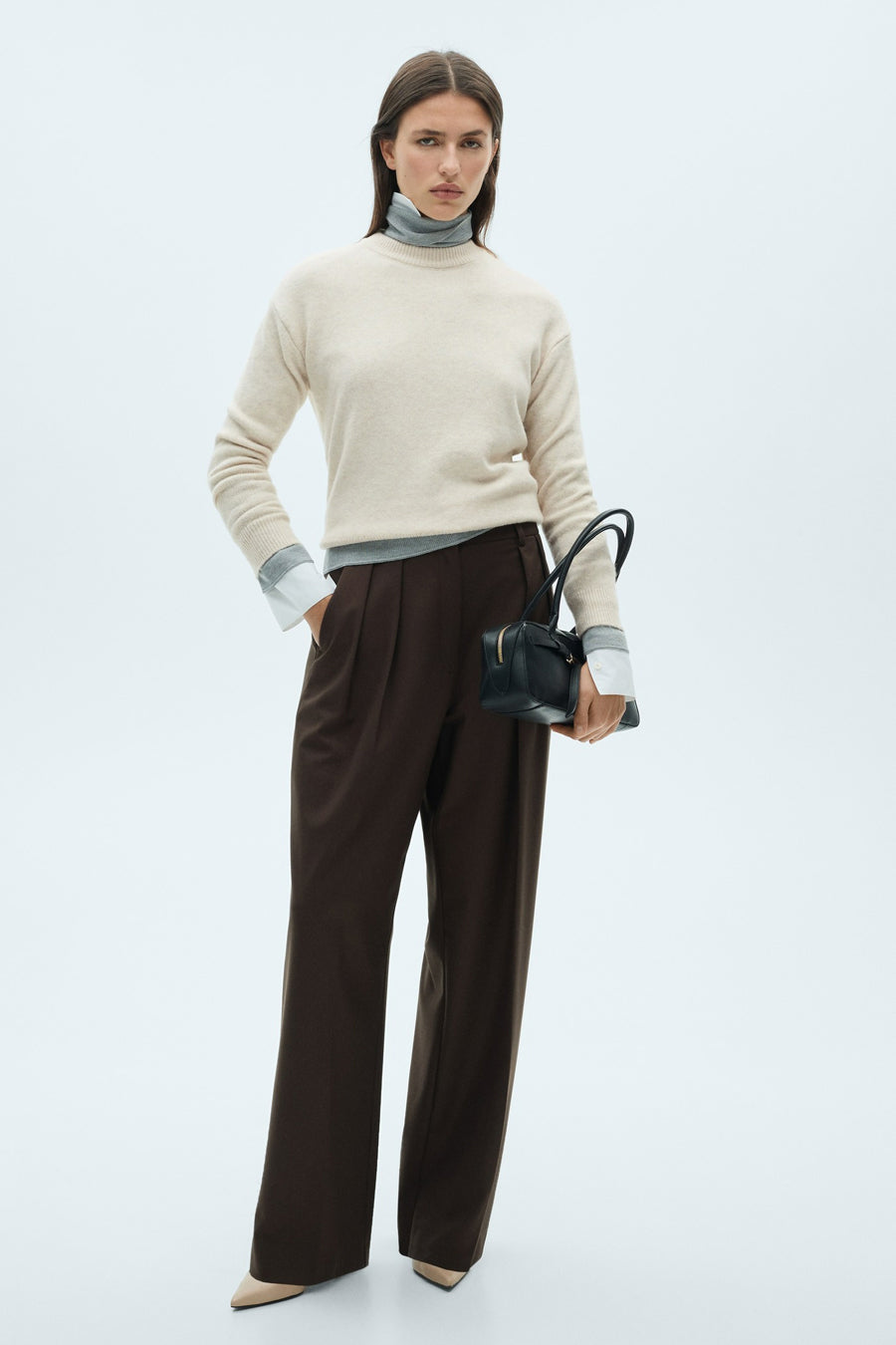 Pull col rond Brun - MANGO