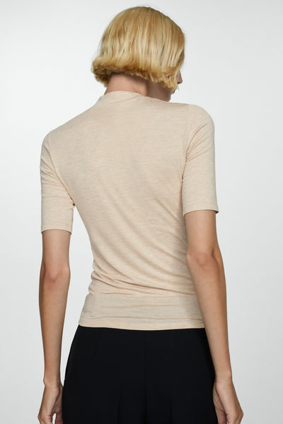 Top uni manches courtes Beige - MANGO
