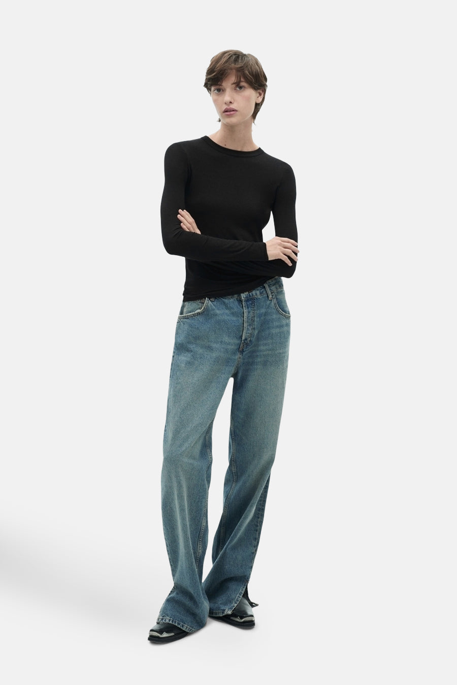 Top uni manches longues Noir - MANGO