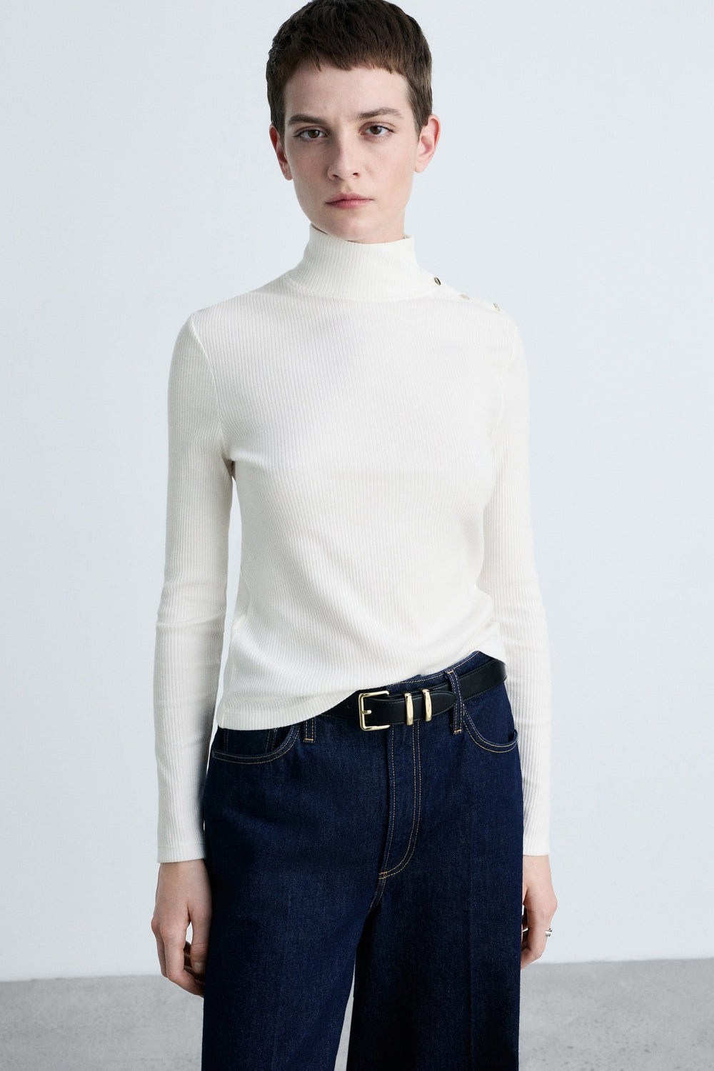 Top uni manches longues Blanc - MANGO