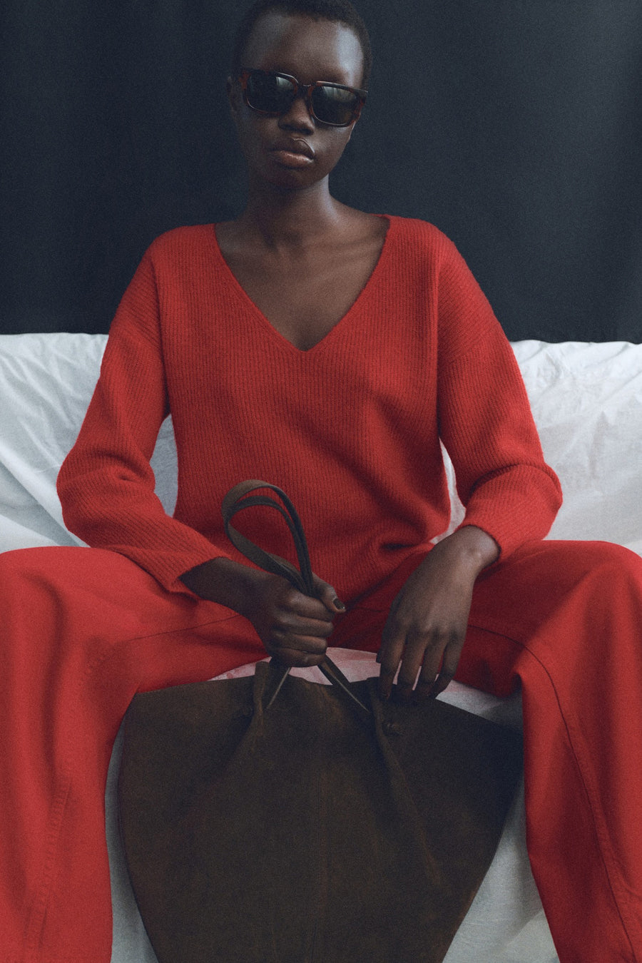 Pull col V Rouge - MANGO