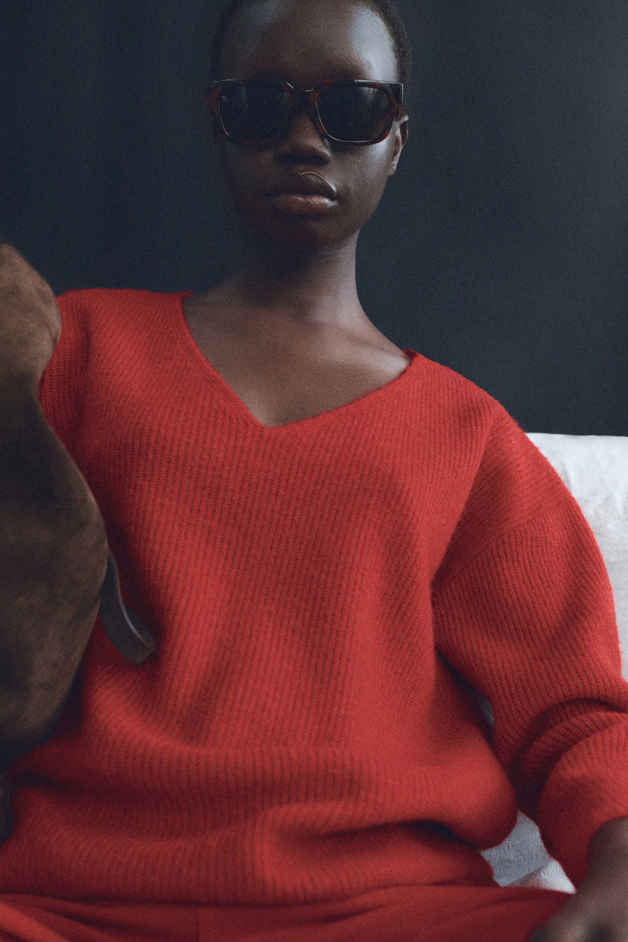 Pull col V Rouge - MANGO