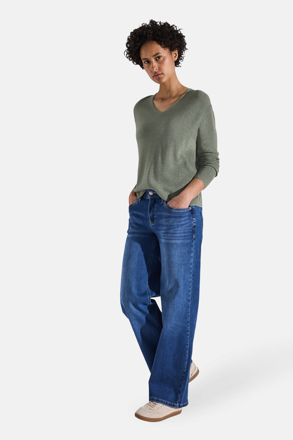 Trui met V-hals Groen - STREET ONE