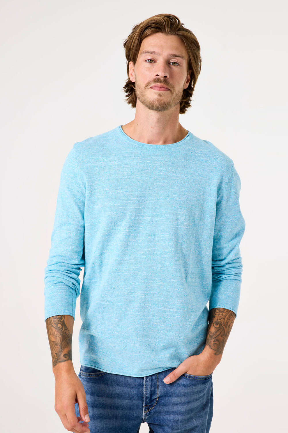 Pull col rond Turquoise - GARCIA