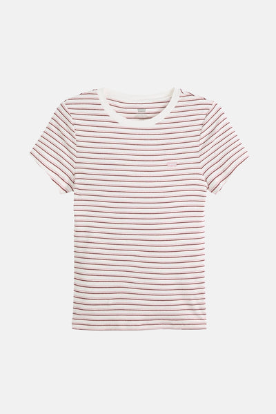 T-shirt à manches courtes rayé multicolore de Levi's, avec des rayures bordeaux et roses.