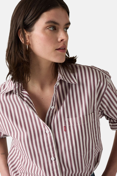 Roze en wit gestreept overhemd met lange mouwen van Levi's®, met borstzak en witte knopen.