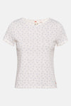 T-shirt blanc à manches courtes de Levi's, avec motif floral bleu et texture côtelée.
