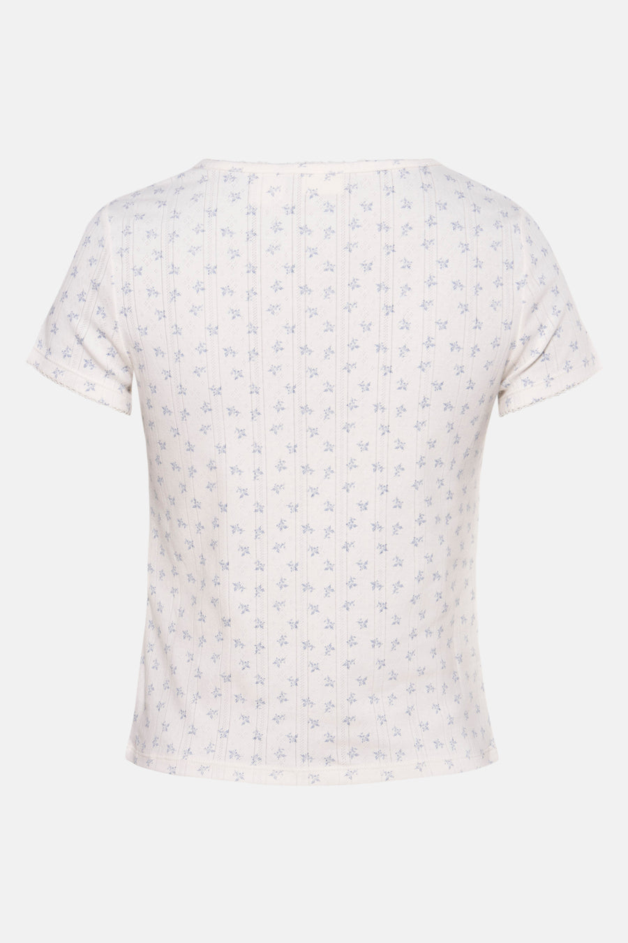 T-shirt blanc à manches courtes de Levi's, avec motif floral bleu clair et texture côtelée.