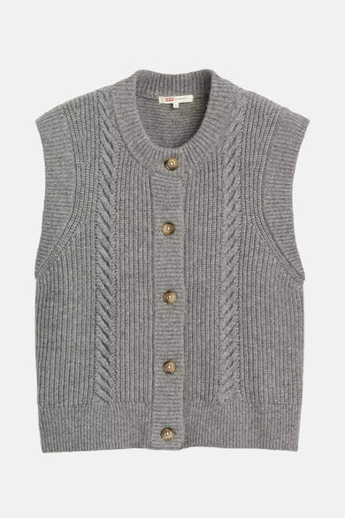 Grijze geribbelde tanktop van Levi's® met decoratieve kabels en knoopsluiting.