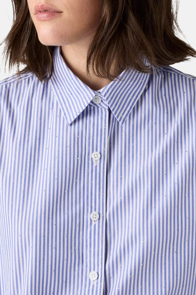 Chemise à manches longues bleue à rayures, de Levi's®, parsemée de détails brillants et boutons blancs.
