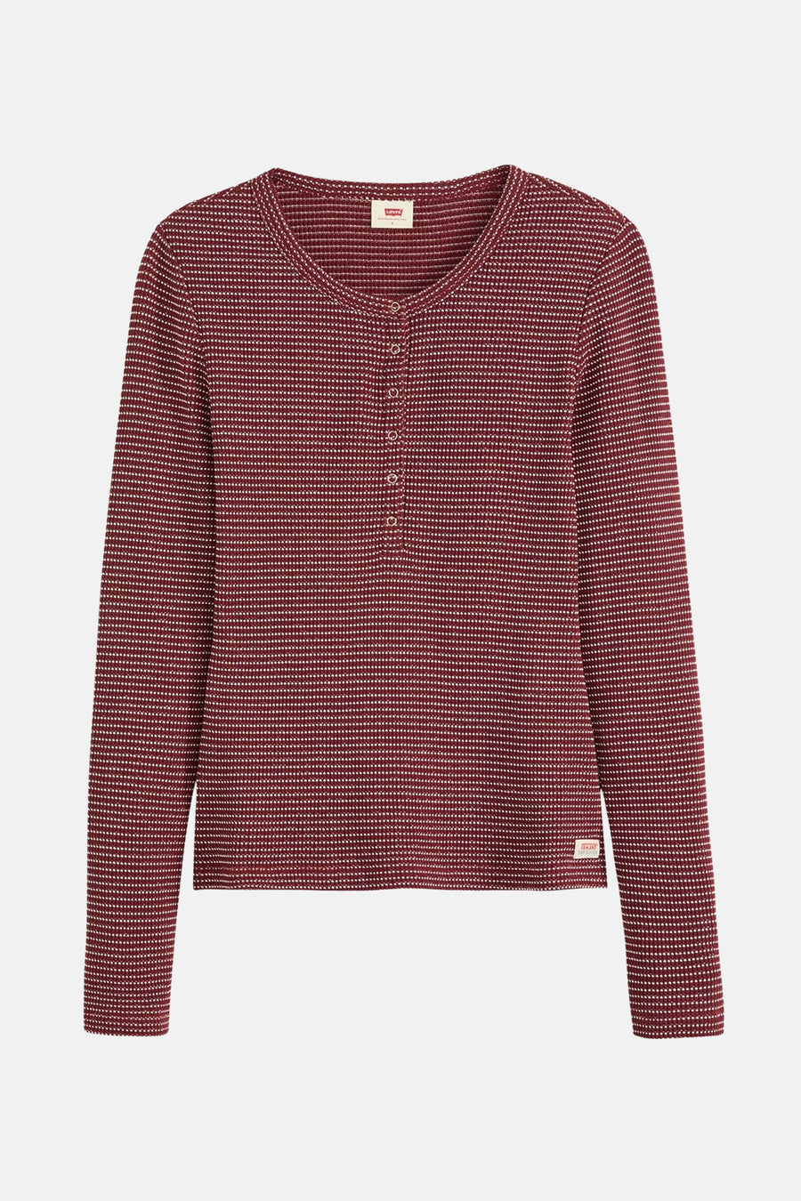 Bordeaux Levi's® T-shirt met lange mouwen, horizontale strepen en knoopsluiting.