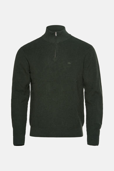 Groene Levi's trui met opstaande kraag, in ribgebreide stof, achterzijde.