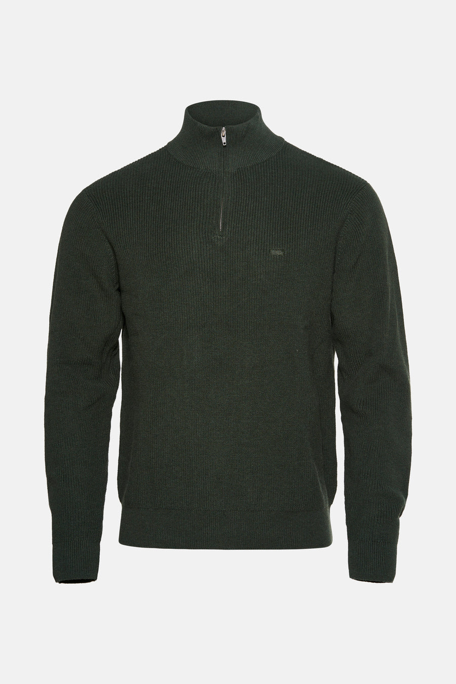 Groene Levi's trui met opstaande kraag, in ribgebreide stof, achterzijde.