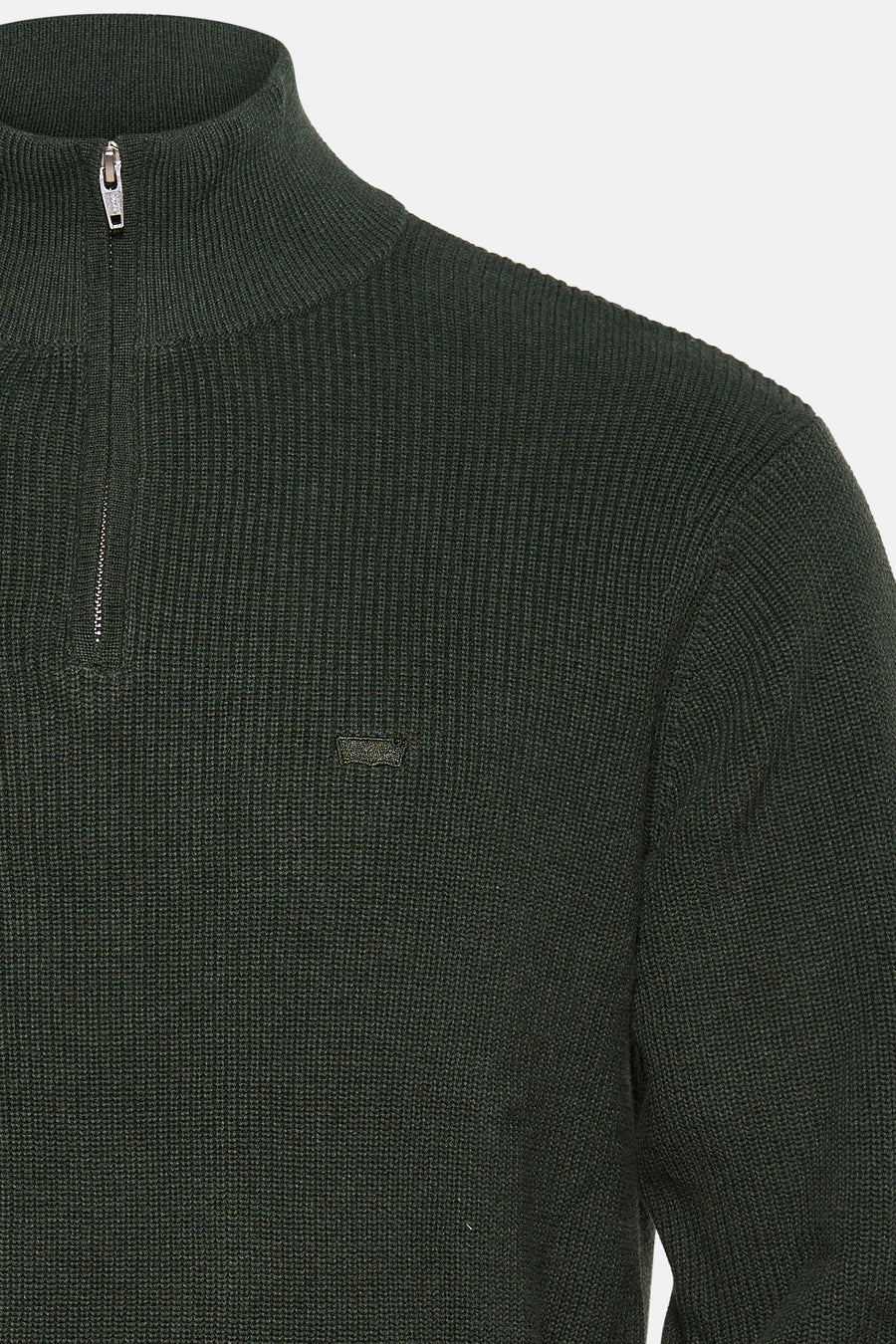 Groene sweater van Levi's®, opstaande kraag met rits en discreet logo op de borst.