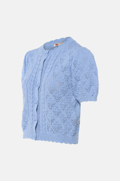 Blauwe gebreide vest met open structuur van Levi's®, met knopen aan de voorkant.