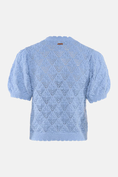 Blauwe Levi's® gebreide vest met open structuur en pofmouwen.