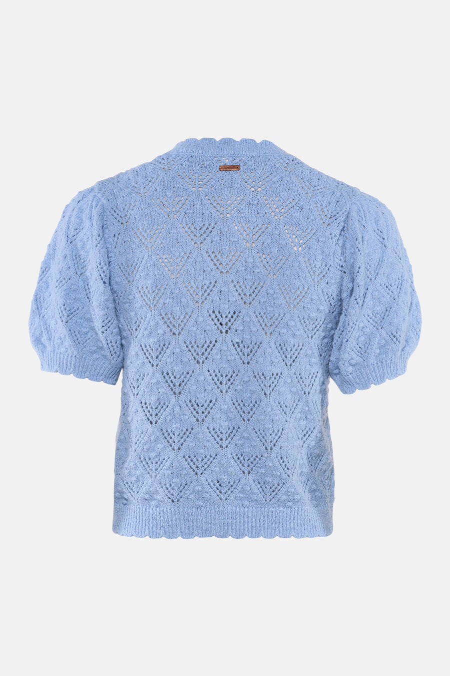 Blauwe Levi's® gebreide vest met open structuur en pofmouwen.