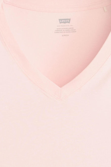 Roze T-shirt met korte mouwen van Levi's met een V-hals.