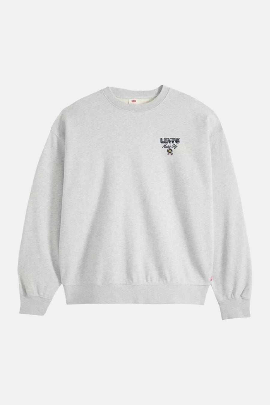 Grey marled crewneck sweatshirt by Levi's with small chest logo and ribbed cuffs, front view