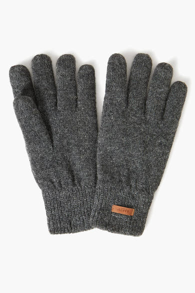 Grijze gebreide handschoenen van BARTS, met een leren logolabel op de manchet.