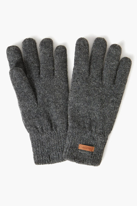 Grijze gebreide handschoenen van BARTS, met een leren logolabel op de manchet.