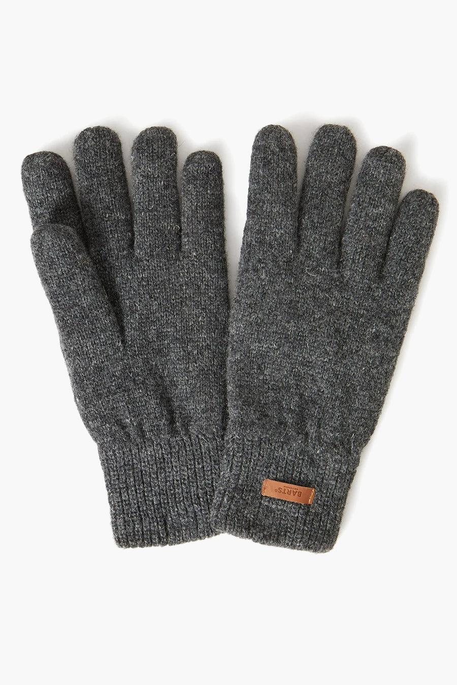 Grijze gebreide handschoenen van BARTS, met een leren logolabel op de manchet.
