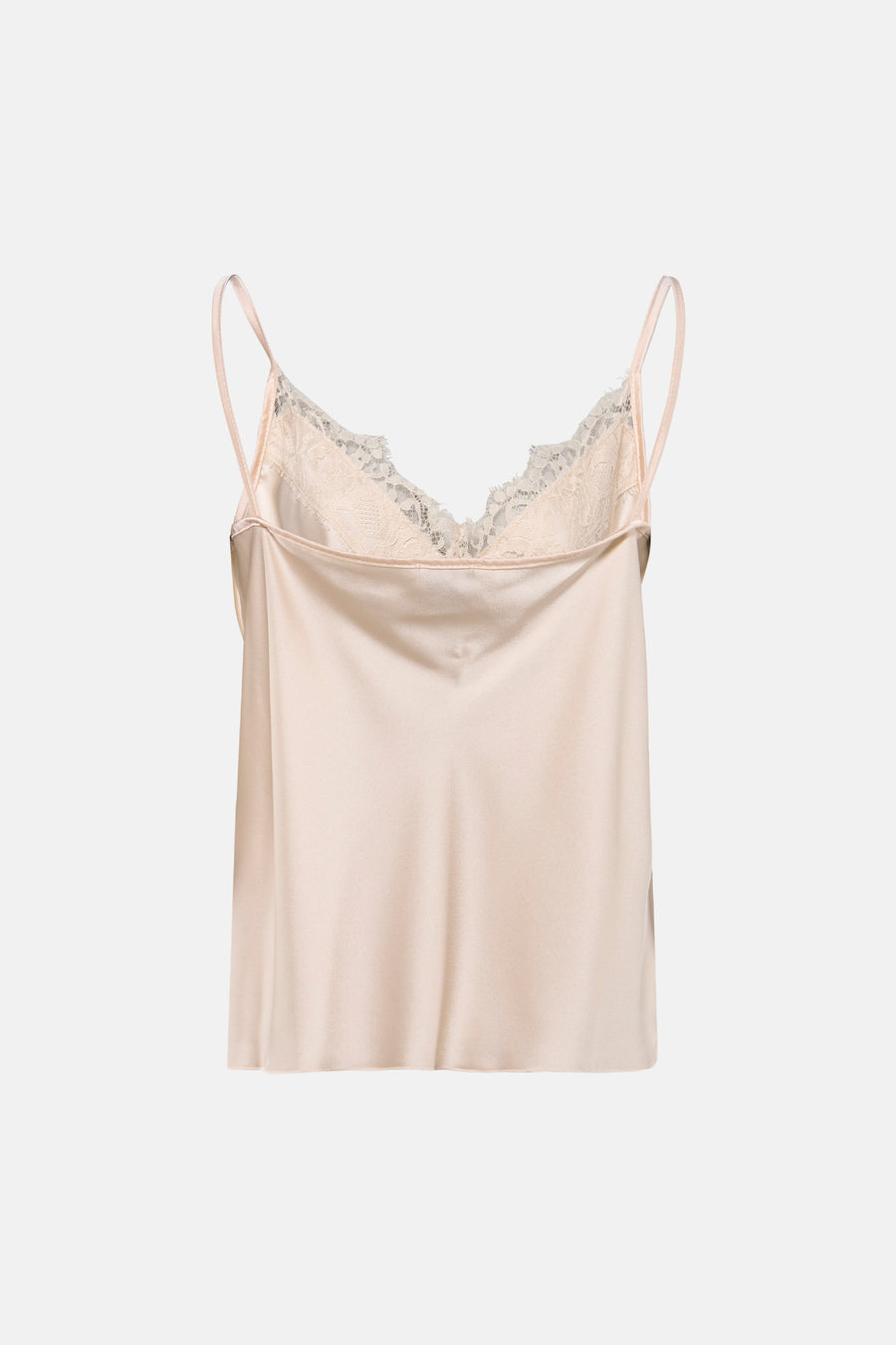 Ecru tanktop van Terra di Siena met kanten details bij de V-hals en dunne schouderbandjes.
