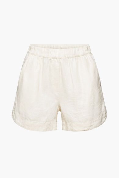 Short beige de Esprit, avec une taille élastique et une texture légèrement froissée.
