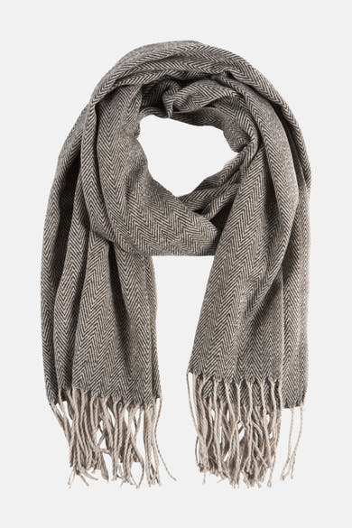 Écharpe grise de BARTS, à motif chevrons et franges décoratives.