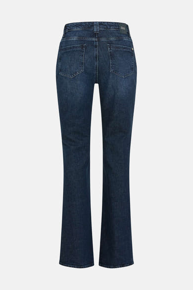 Mid blue bootcut jeans by BRAX, back view with classic stitching and flared legs