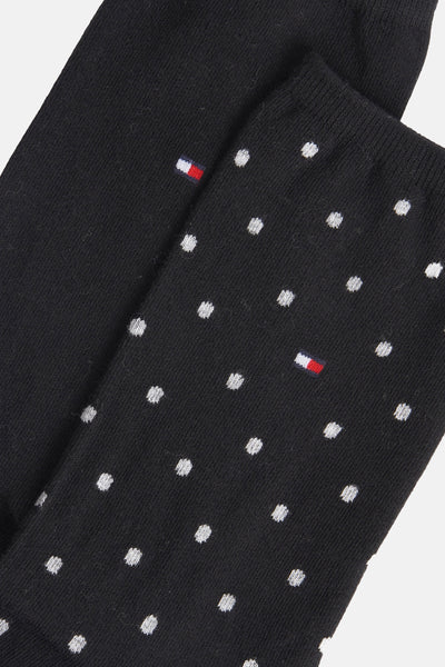 Zwarte sokken van TOMMY JEANS, met wit stippenpatroon en discreet logo.