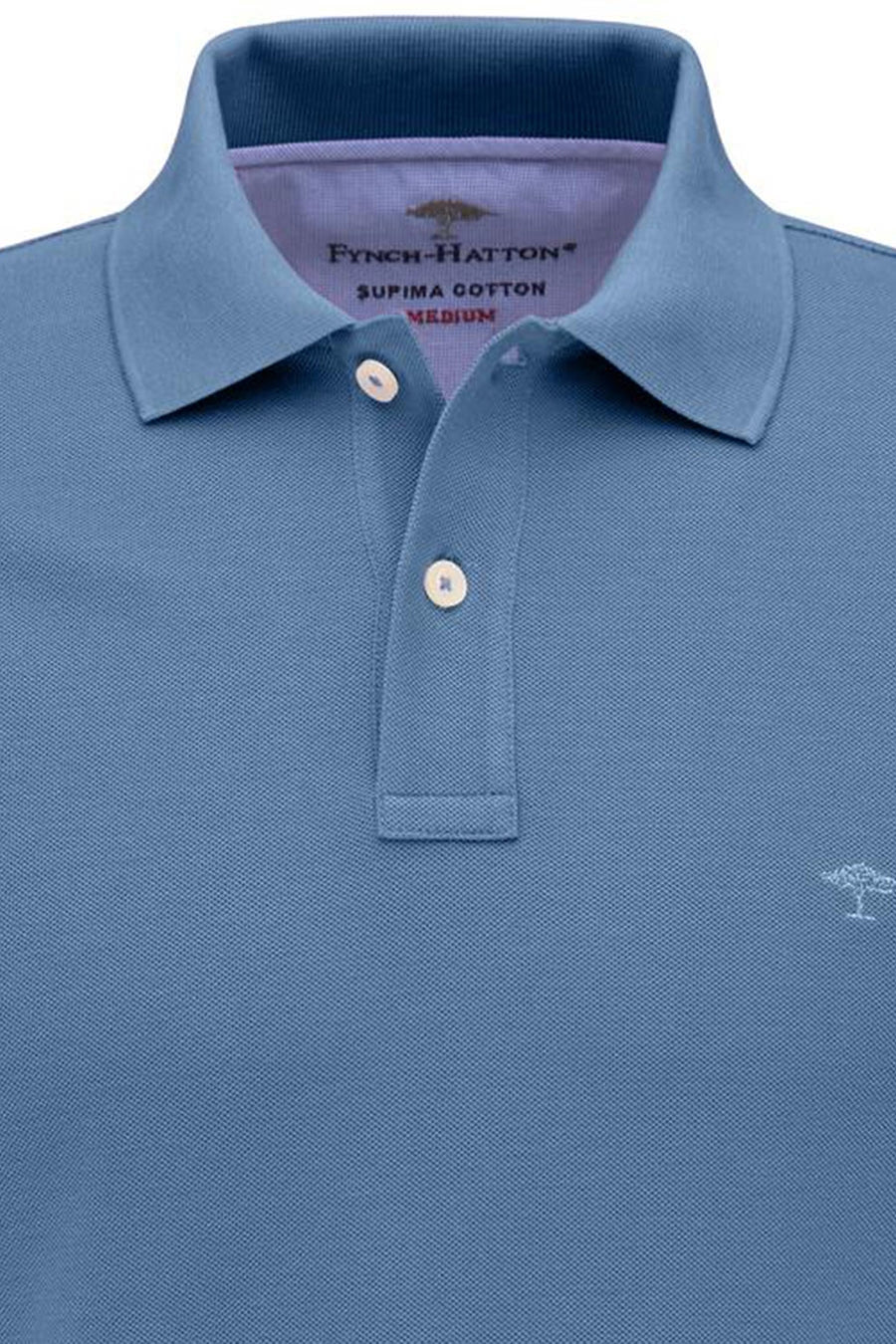 Blauw poloshirt met korte mouwen van Fynch-Hatton met witte knopen en toon-op-toon geborduurd logo.