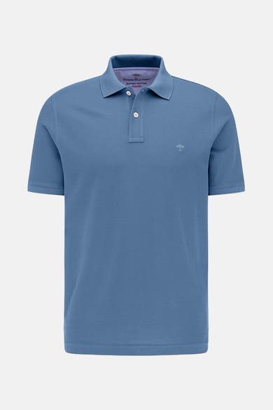 Blauw poloshirt met korte mouwen van Fynch-Hatton, met een witte kraag en knoopsluiting.