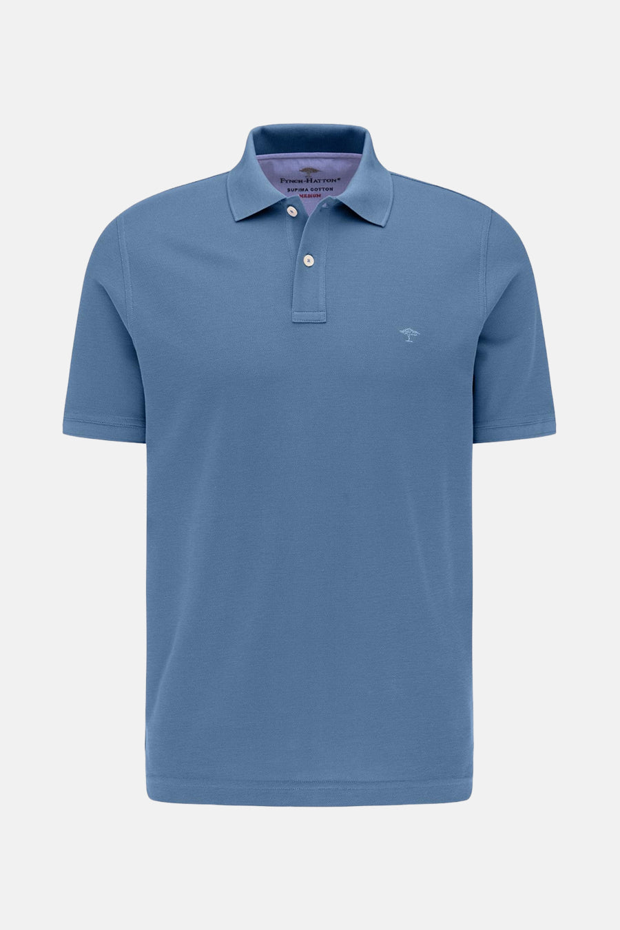 Blauw poloshirt met korte mouwen van Fynch-Hatton, met een witte kraag en knoopsluiting.
