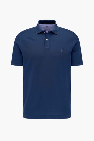 Blauw poloshirt van Fynch-Hatton, met een knoopsluiting met twee knopen en geborduurd boomlogo.