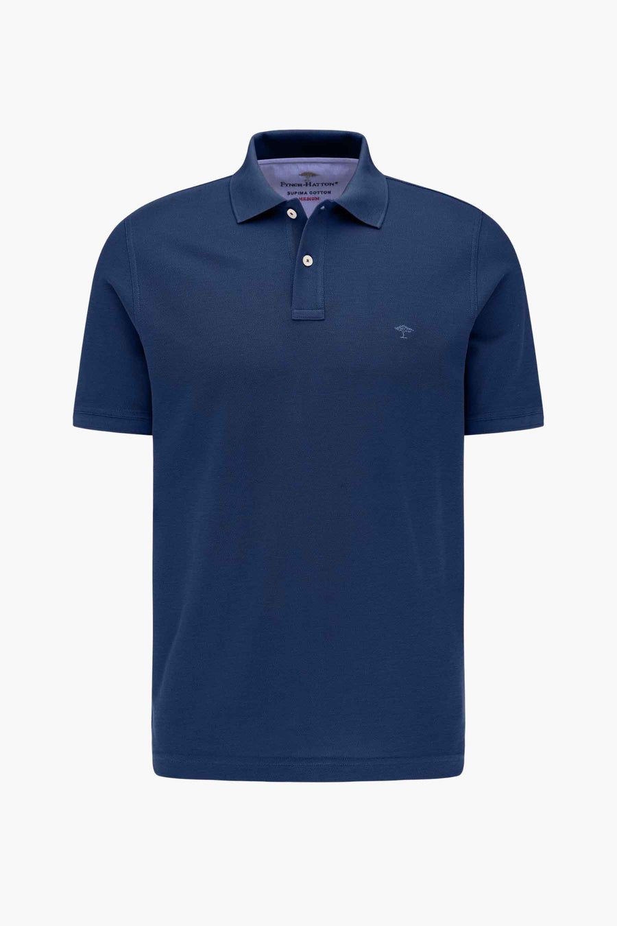Blauw poloshirt van Fynch-Hatton, met een knoopsluiting met twee knopen en geborduurd boomlogo.