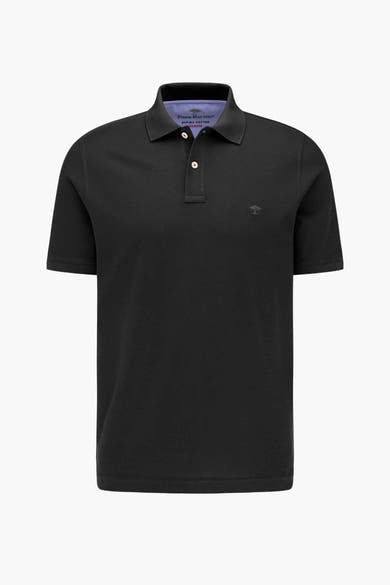Zwarte Fynch-Hatton polo met contrasterende kraag, een knoopsluiting met twee knopen en een discreet geborduurd logo.