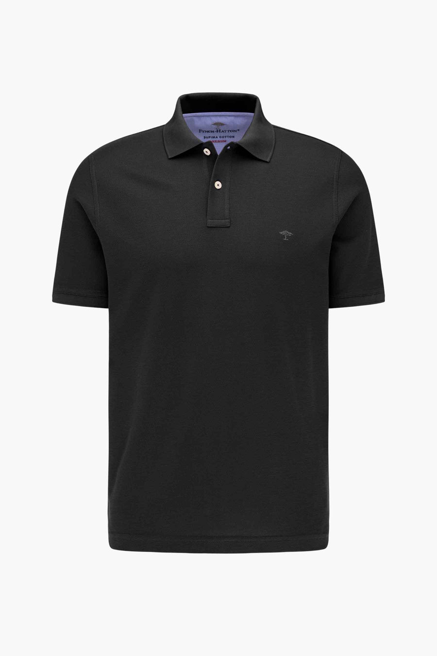 Zwarte Fynch-Hatton polo met contrasterende kraag, een knoopsluiting met twee knopen en een discreet geborduurd logo.