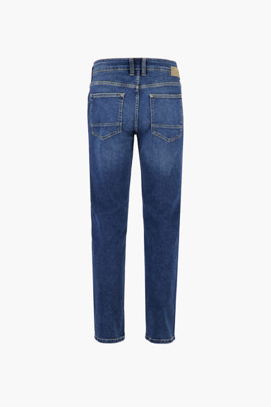 Jean droit en denim bleu moyen de Fynch-Hatton, vue arrière avec poches carrées.