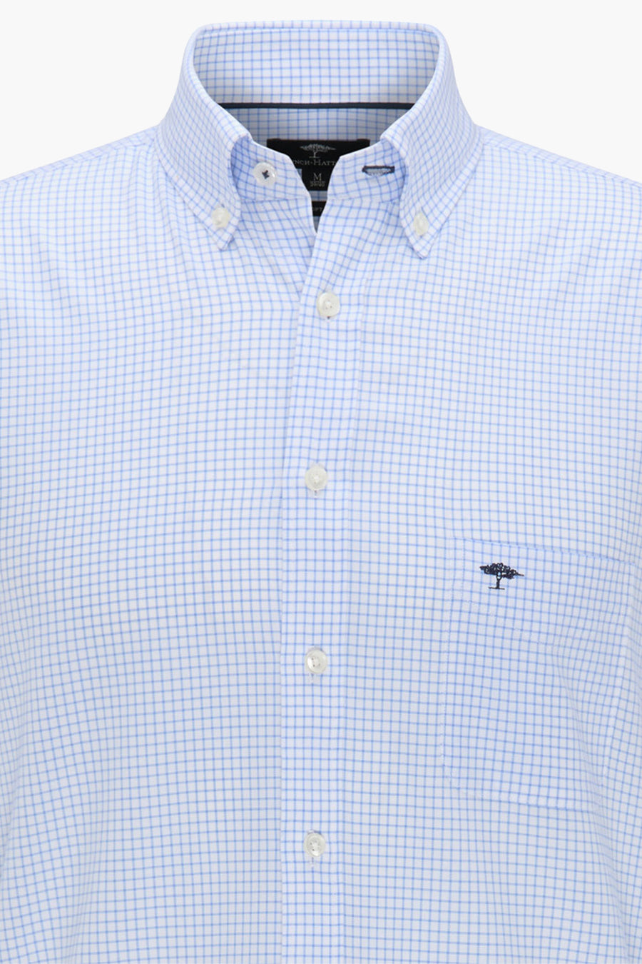 Chemise à manches longues blanche à carreaux, de Fynch-Hatton, avec poche poitrine ornée d'un logo brodé.