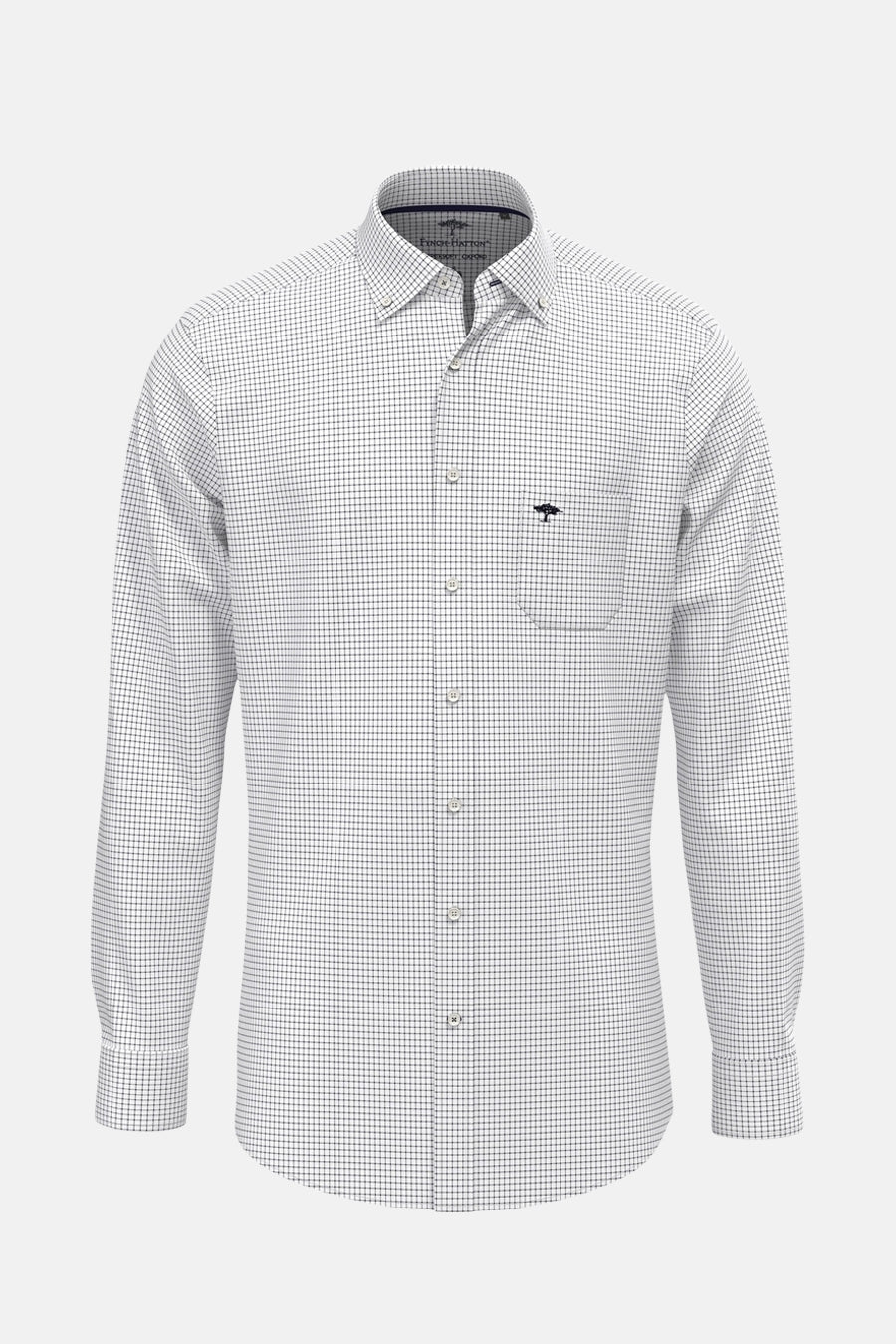 Blauw geruit overhemd met lange mouwen van Fynch-Hatton, met geborduurd logo.