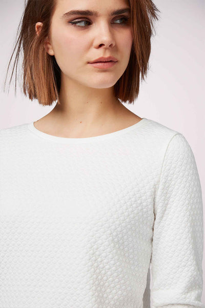 Sweat col rond blanc de Tom Tailor Denim avec motif texturé en losanges.