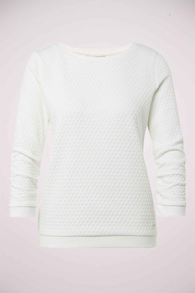 Sweat blanc à col rond de Tom Tailor Denim avec motif texturé matelassé.