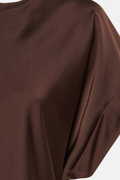 Bruin blouse met korte mouwen, van Terra di Siena, met een zijdezachte stof en wijde mouwen.