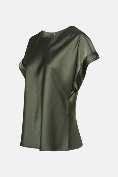 Groene blouse met korte mouwen van Terra di Siena, van vloeiend satijn, losse pasvorm.