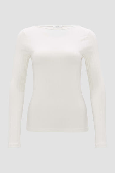 Pull à col rond blanc de OPUS, en maille côtelée fine et manches longues.