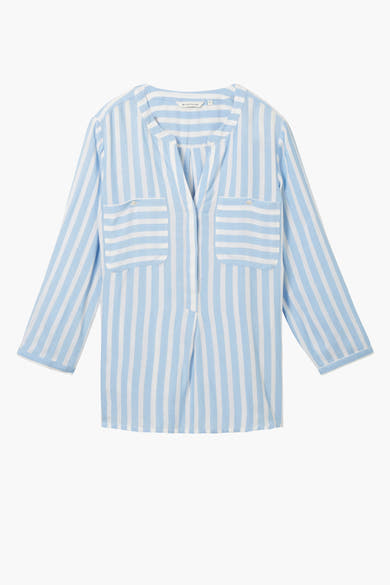 Blouse met lange mouwen van Tom Tailor, blauw gestreept met knoopbare borstzakken.