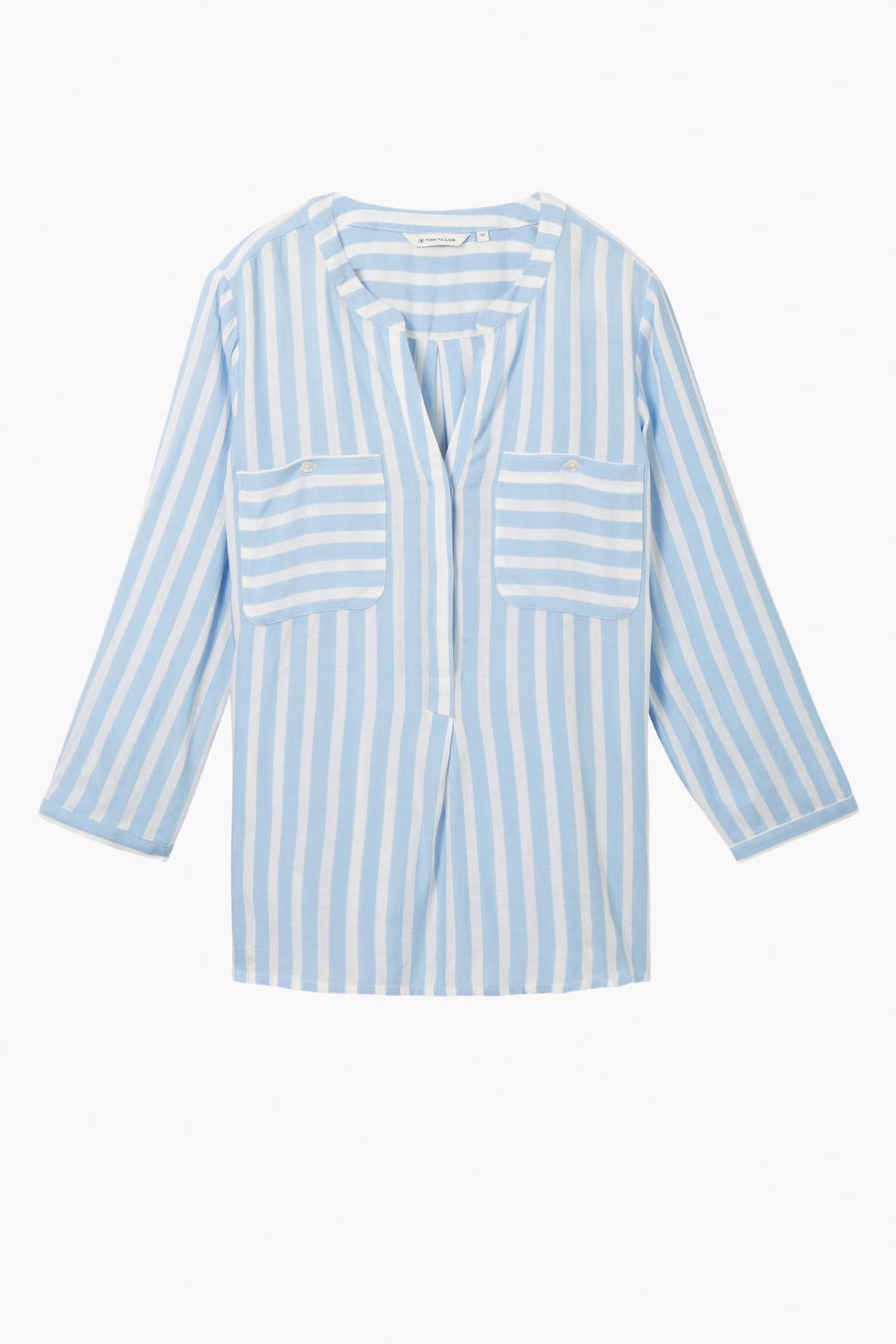 Blouse met lange mouwen van Tom Tailor, blauw gestreept met knoopbare borstzakken.